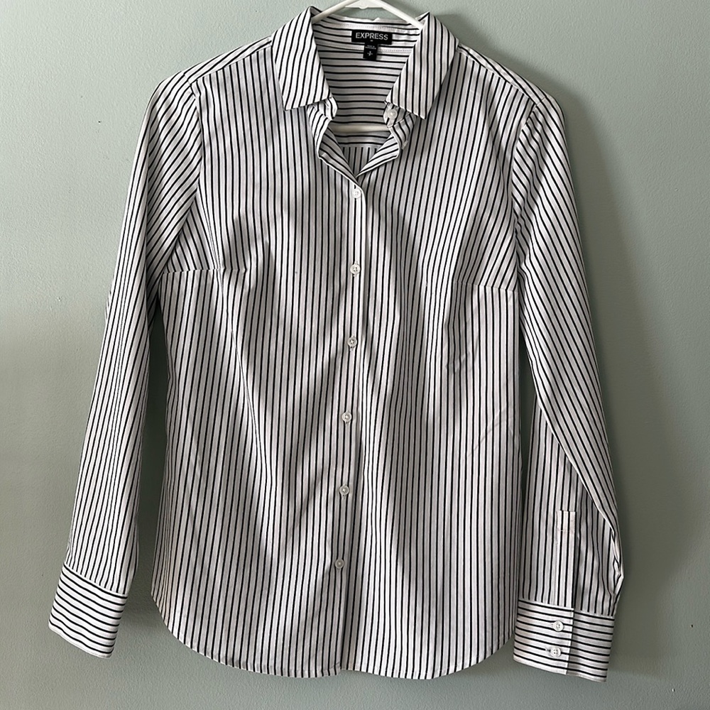 Black-and-white pinstripe Express button-down shirt